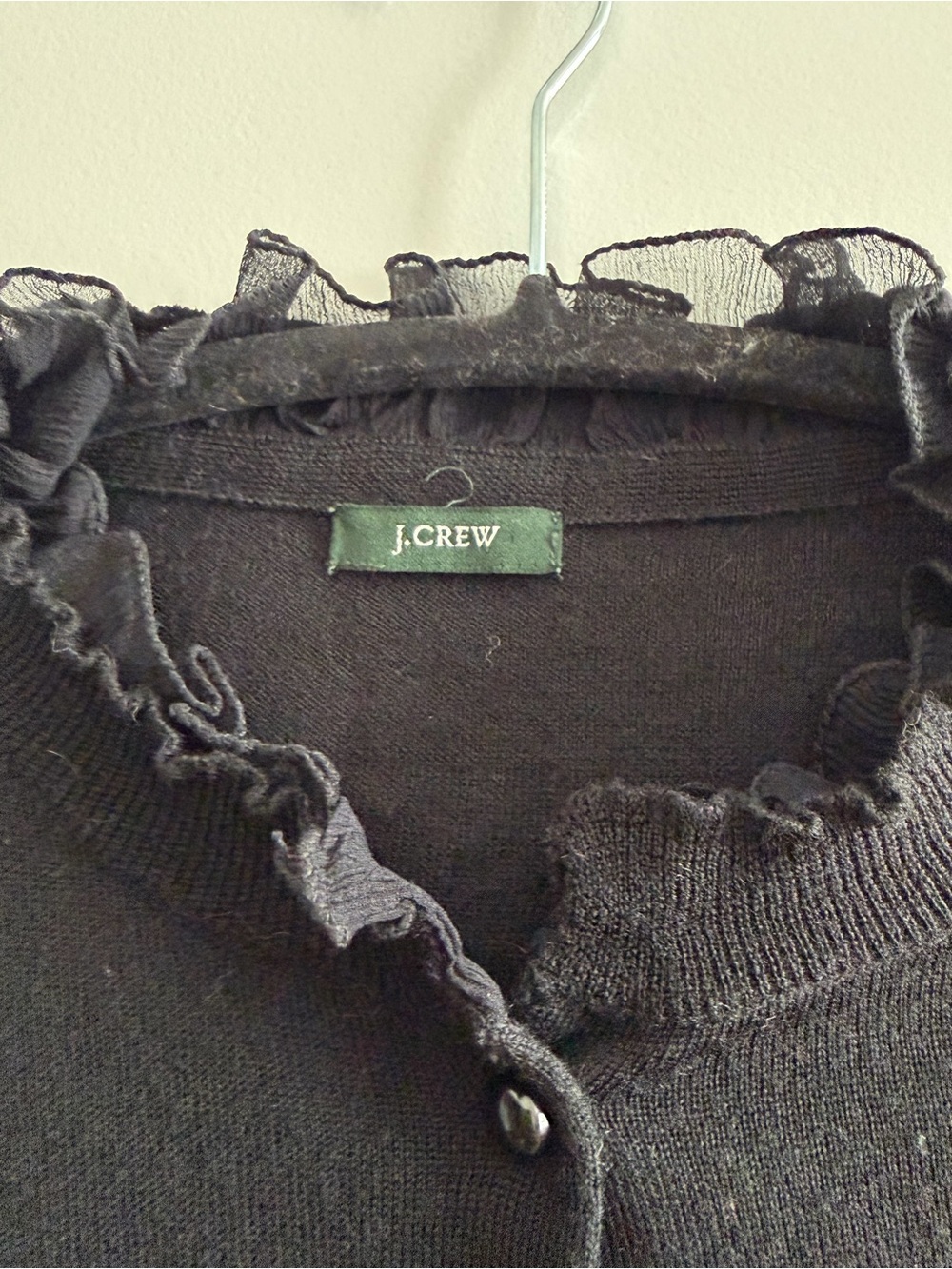J. Crew Black Ruffle-Edge Button-Front Cardigan - Picture 3 of 8